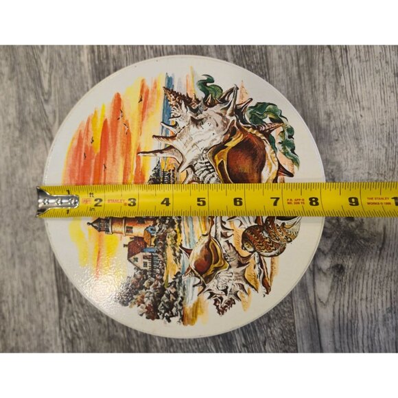 Vintage Pretzels tin Lighthouse Beach Sunset Sturgis Sea Shells Lake house - Picture 8 of 10